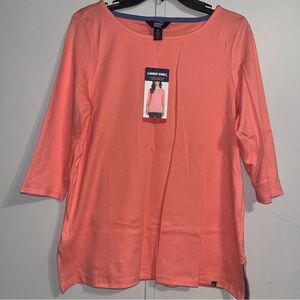 Lands' End 3/4 Sleeve Boat Neck Pima Cotton Tee Size Medium Coral